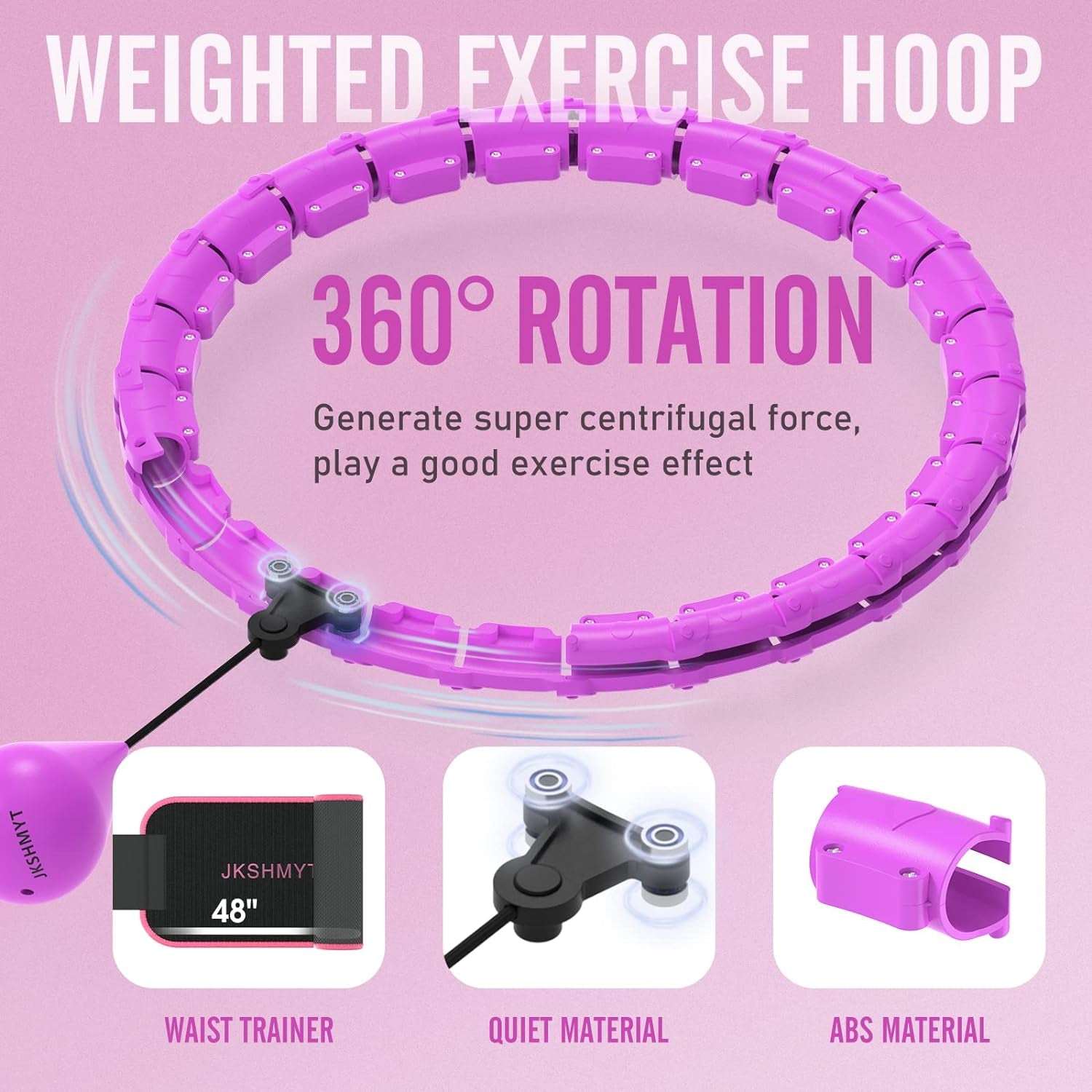 Smart Weighted Fit Hoop plus Size for Adults Weight Loss, Hula Circle-2 in 1 Infinity Fitness Hoop, 24 Links Detachable & Size Adjustable, with Ball Auto Rotate 360 Degree for Kids and Women
