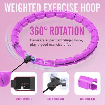 Smart Weighted Fit Hoop plus Size for Adults Weight Loss, Hula Circle-2 in 1 Infinity Fitness Hoop, 24 Links Detachable & Size Adjustable, with Ball Auto Rotate 360 Degree for Kids and Women