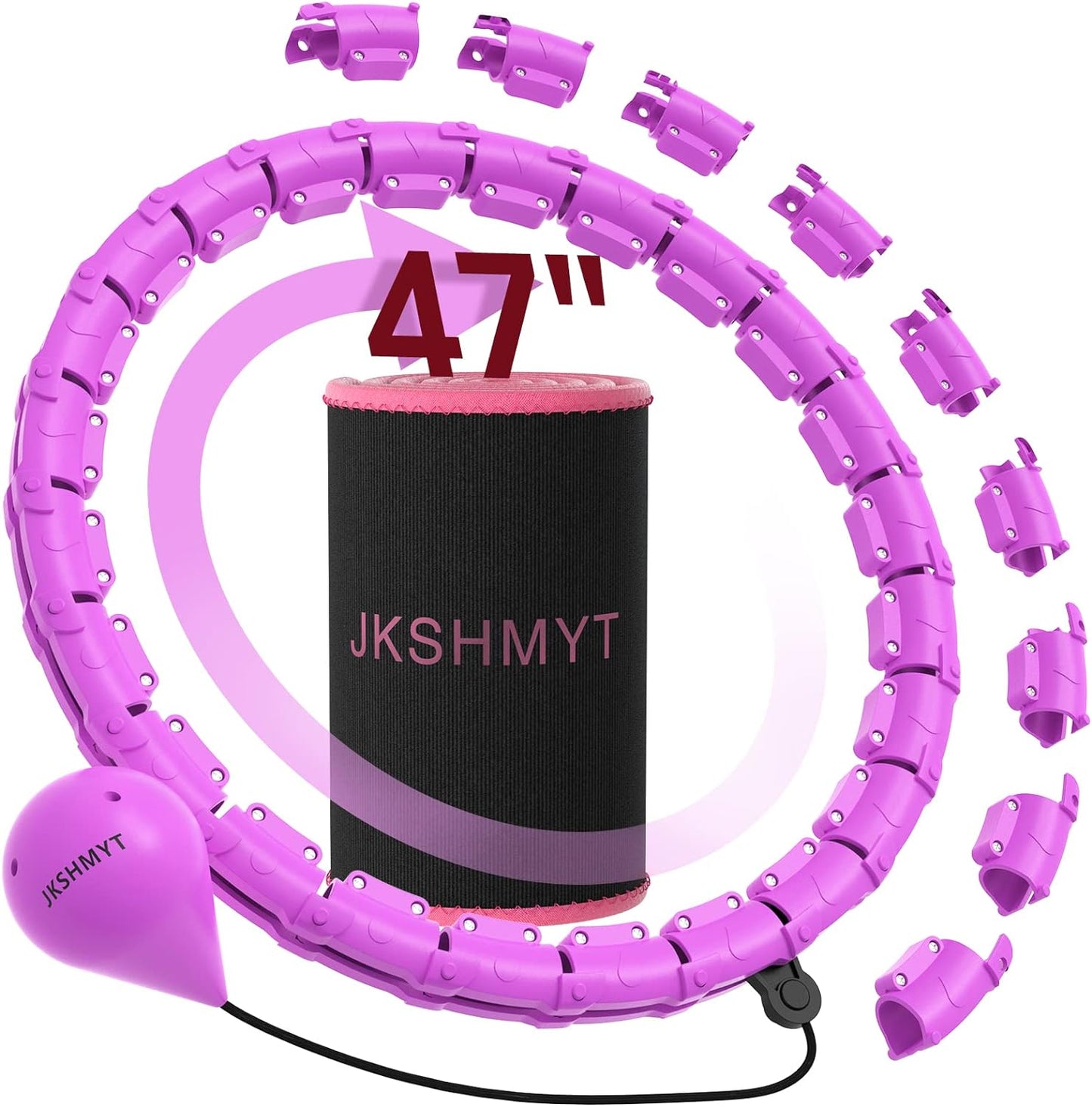 Smart Weighted Fit Hoop plus Size for Adults Weight Loss, Hula Circle-2 in 1 Infinity Fitness Hoop, 24 Links Detachable & Size Adjustable, with Ball Auto Rotate 360 Degree for Kids and Women