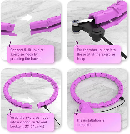 Smart Weighted Fit Hoop plus Size for Adults Weight Loss, Hula Circle-2 in 1 Infinity Fitness Hoop, 24 Links Detachable & Size Adjustable, with Ball Auto Rotate 360 Degree for Kids and Women