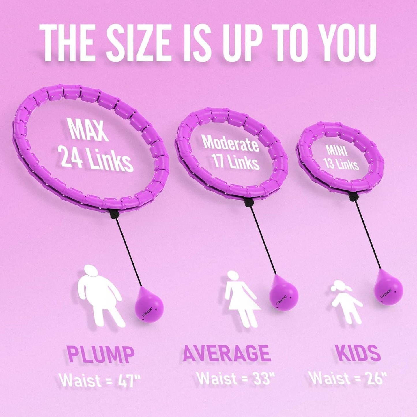 Smart Weighted Fit Hoop plus Size for Adults Weight Loss, Hula Circle-2 in 1 Infinity Fitness Hoop, 24 Links Detachable & Size Adjustable, with Ball Auto Rotate 360 Degree for Kids and Women